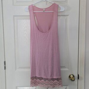 Womens faded pink Emerald oversized long shirt with lace lining at bottom